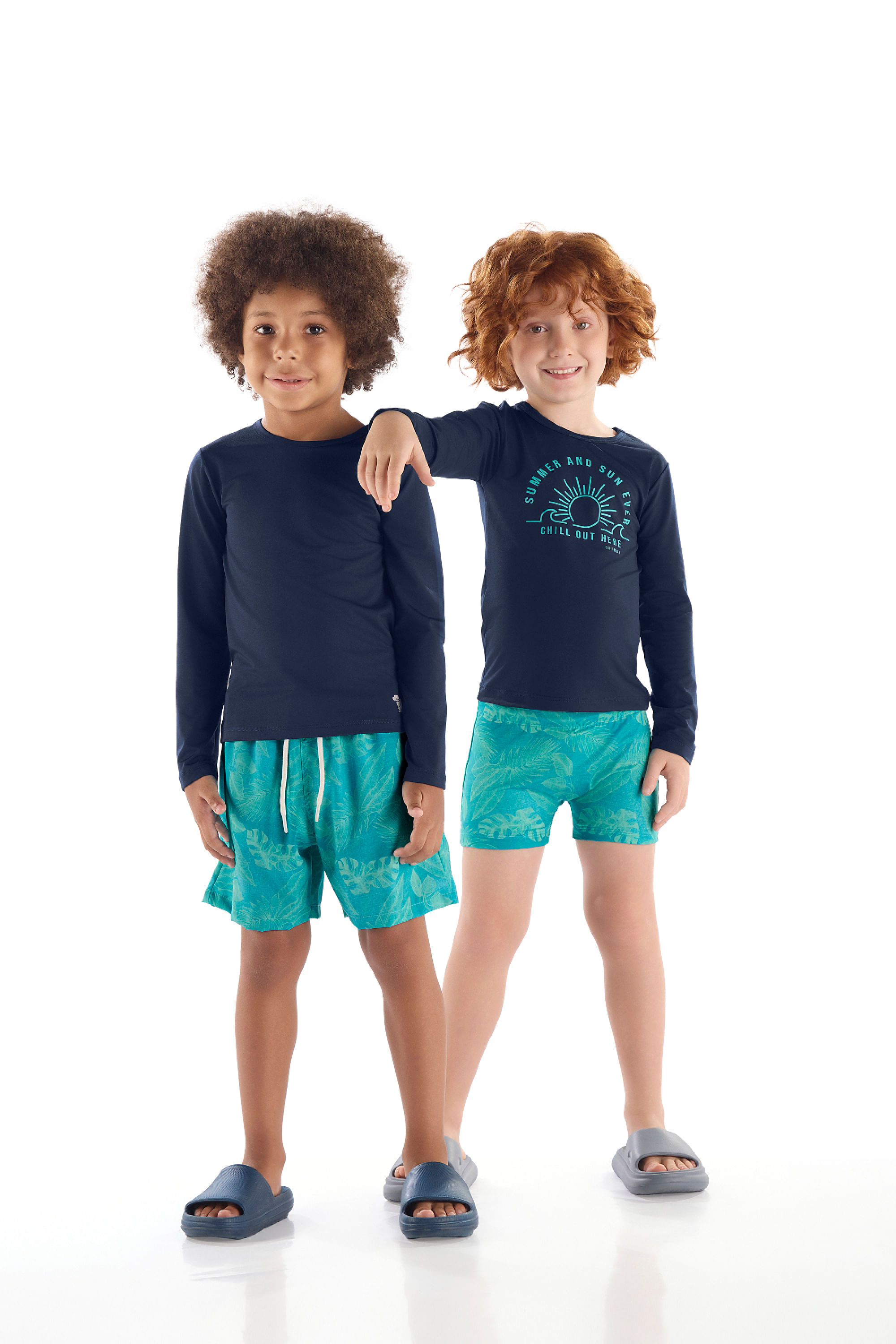 Conjunto Infantil Praia Camiseta UV e Sunga Boxer Estampada (Azul Marinho) Quimby - Imagem 31